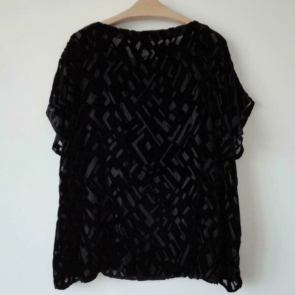 NWT EILEEN FISHER Black Bateau Neck Velvet Boxy Burnout Blouse Top Medium - Picture 7 of 7